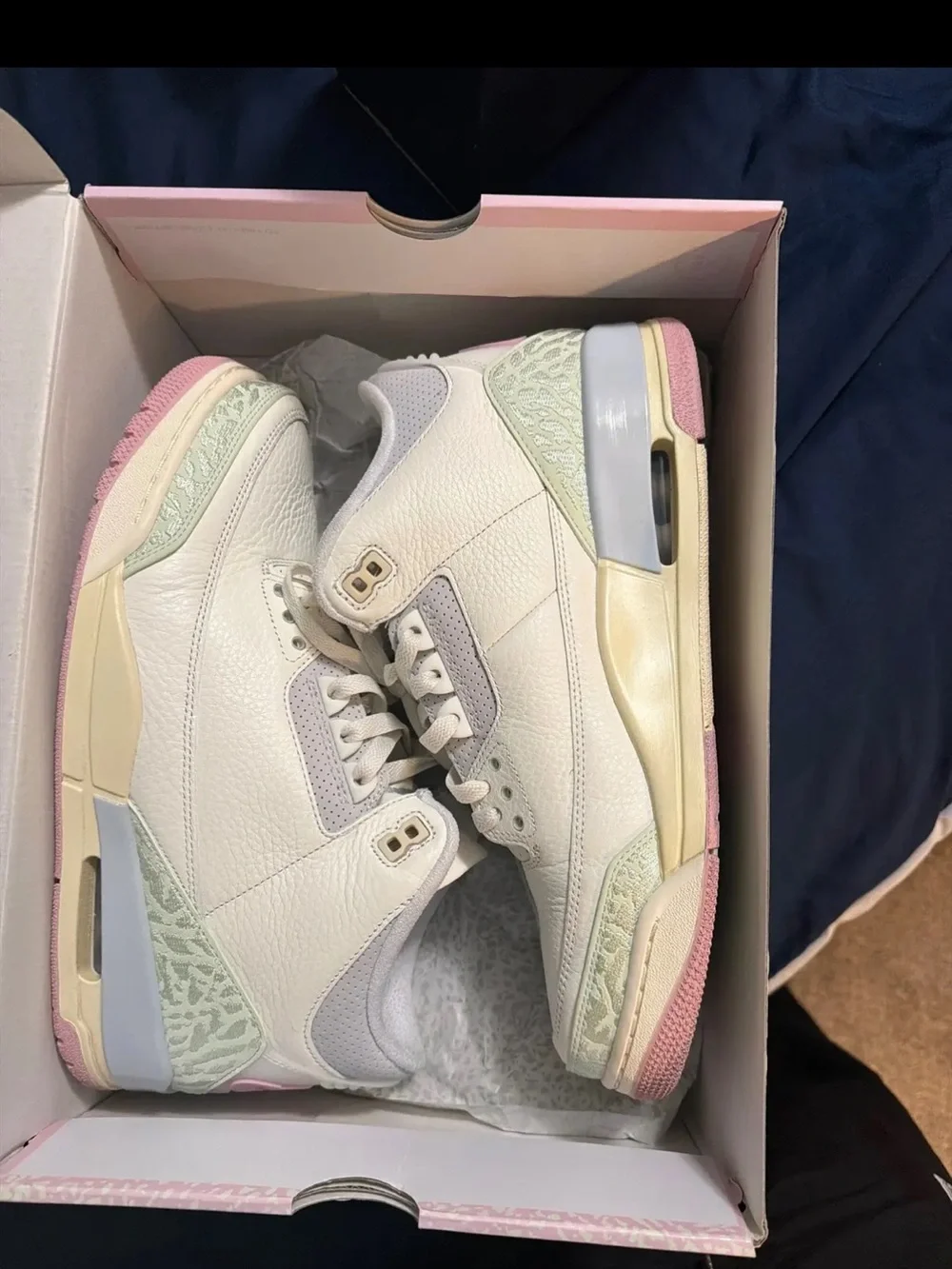 Jordan Men’s Off-White Leather Sneakers with Pastel Pink and Mint Accents